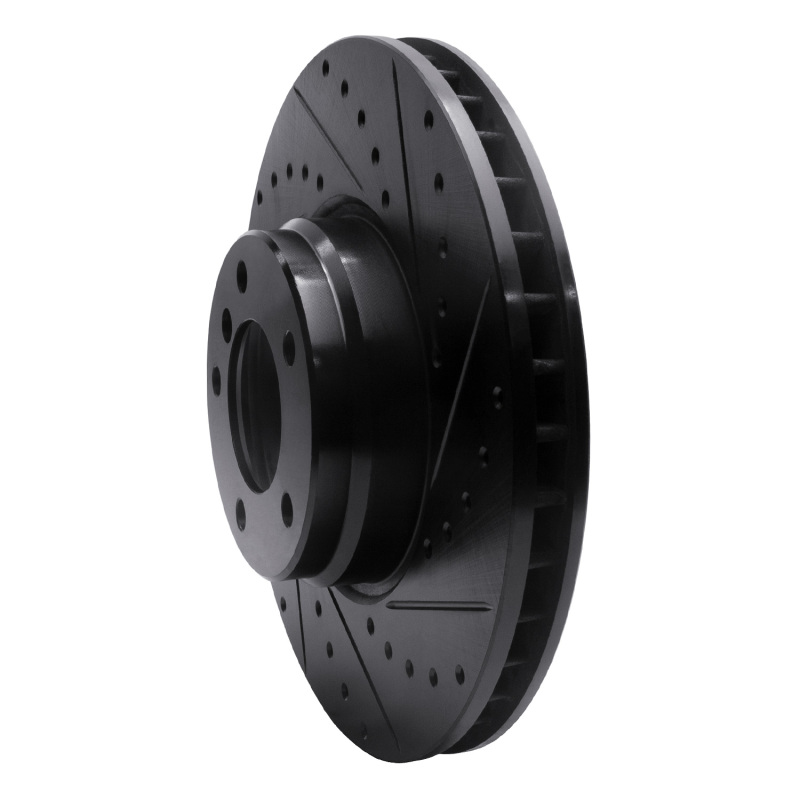 BMW 750IL Brake Rotor (1) - Front Right - R1 Concepts - Drilled & Slotted - Black - `95-`01